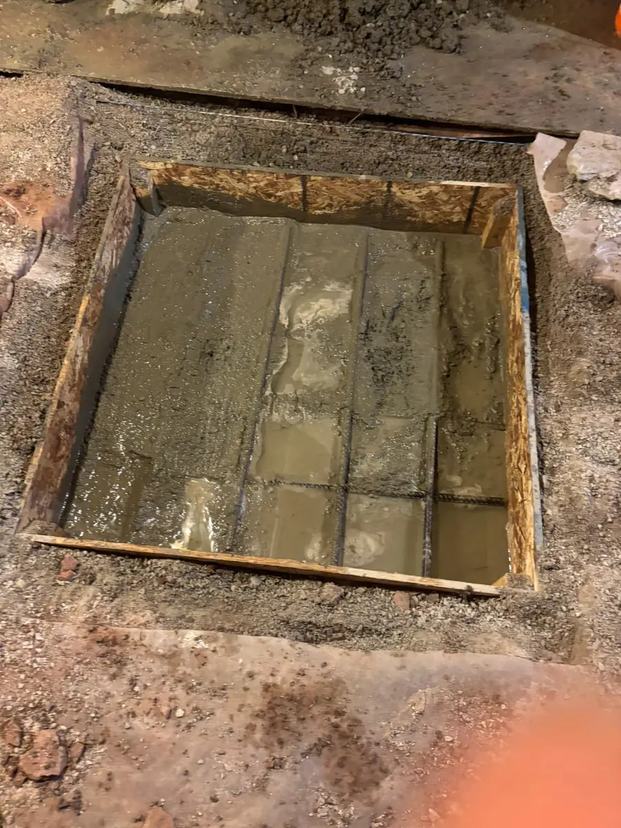 Concrete placed during reinforced footing work